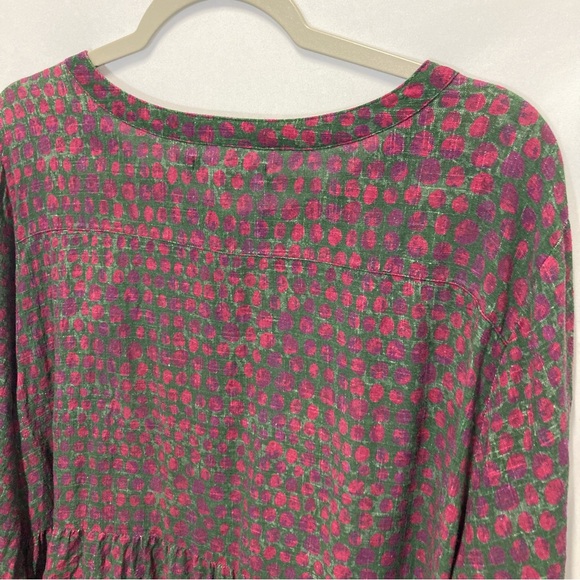Gudrun Sjoden Ottillia Blouse Button Down Tunic Top Green Red Petals XL - Picture 5 of 15